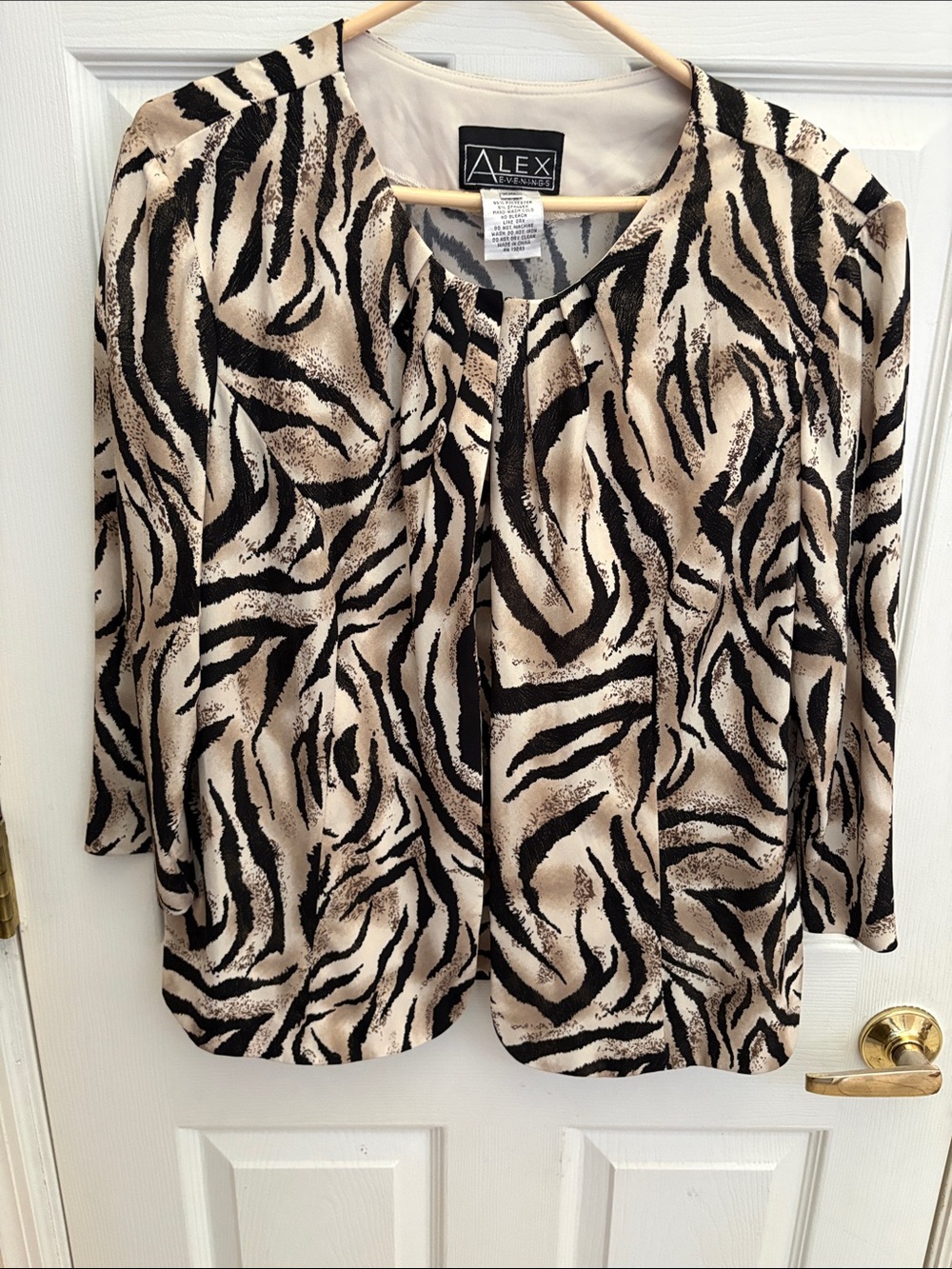 Alex Evenings Beige & Black Zebra animal Print tank blouse and jacket size XXL